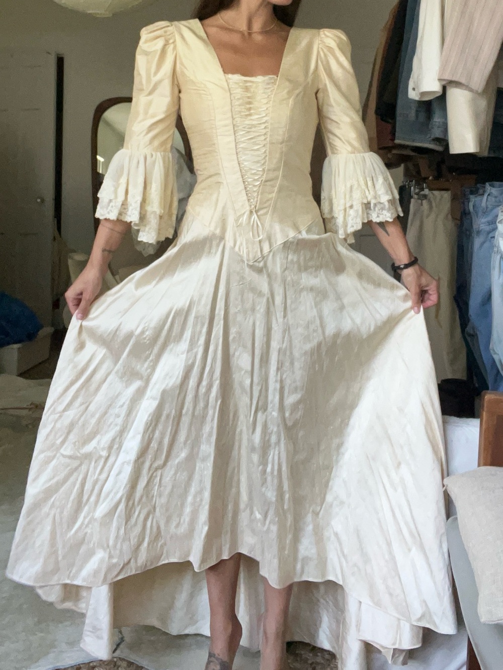 Vintage 1980s Victorian/Prairie Style Lace-Up Corset Gown